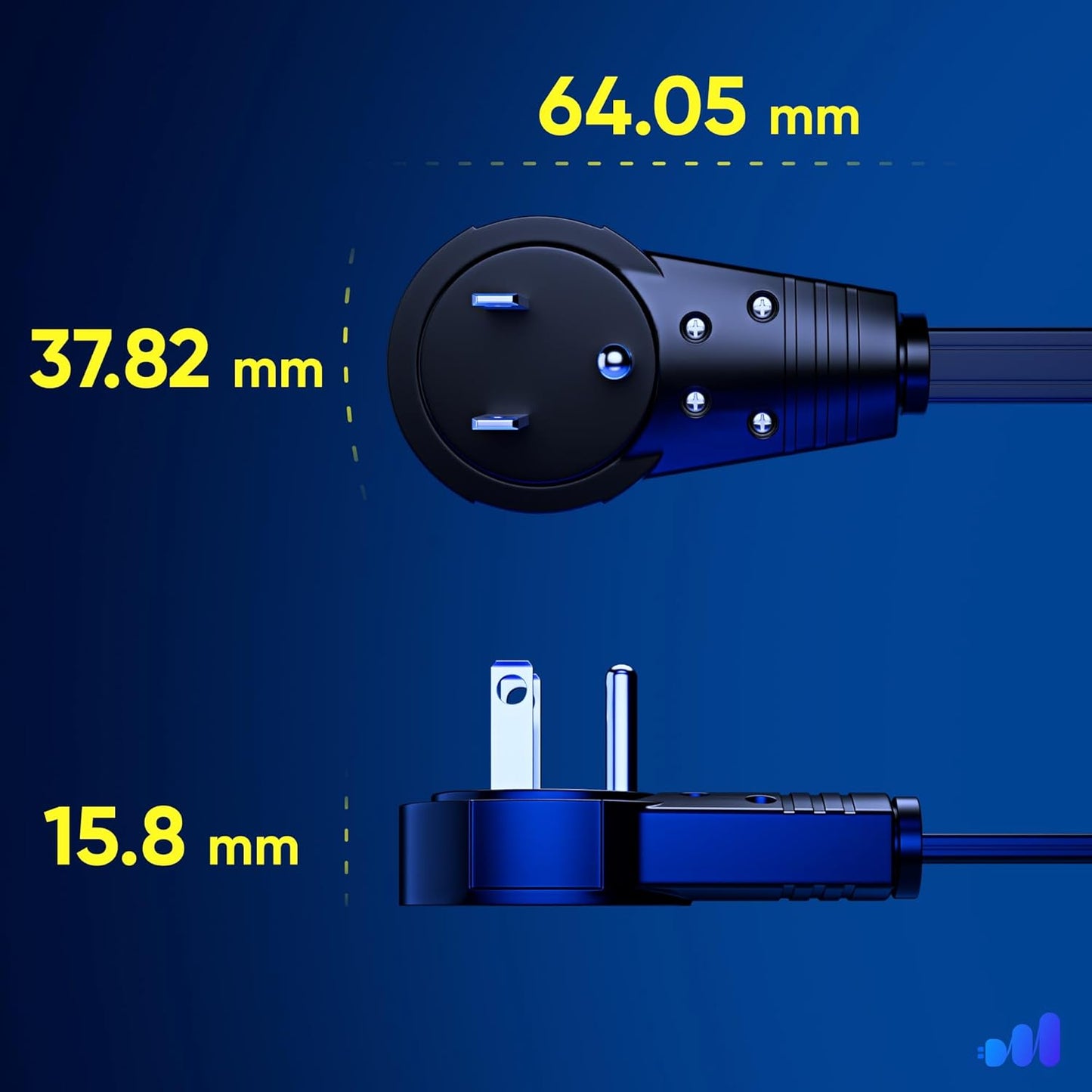 Maximm Cable 12 Ft 360° Rotating Flat Plug Extension Cord, 16/3 AWG Multi 3 Outlet 3-Prong Grounded Wire- Black - UL Certified