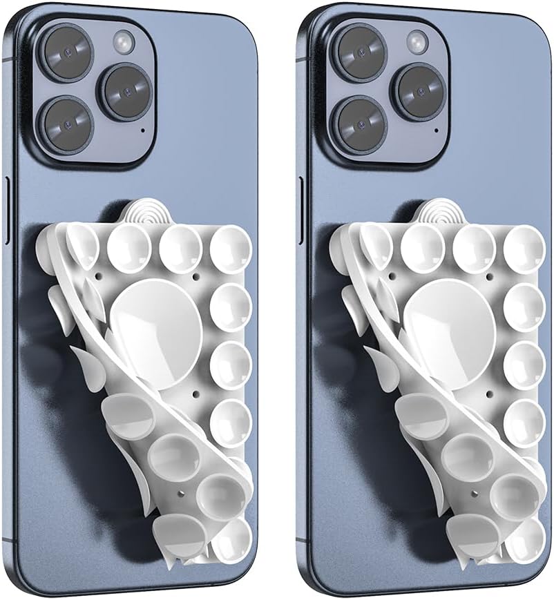 ZYCCER Double Sided Silicone Suction Phone Holder Mount,Compatible with iPhone and Android Cases Hands-Free Mirror Shower Phone Mount Strong Grip Holder (White, Double Sided 2PCS)