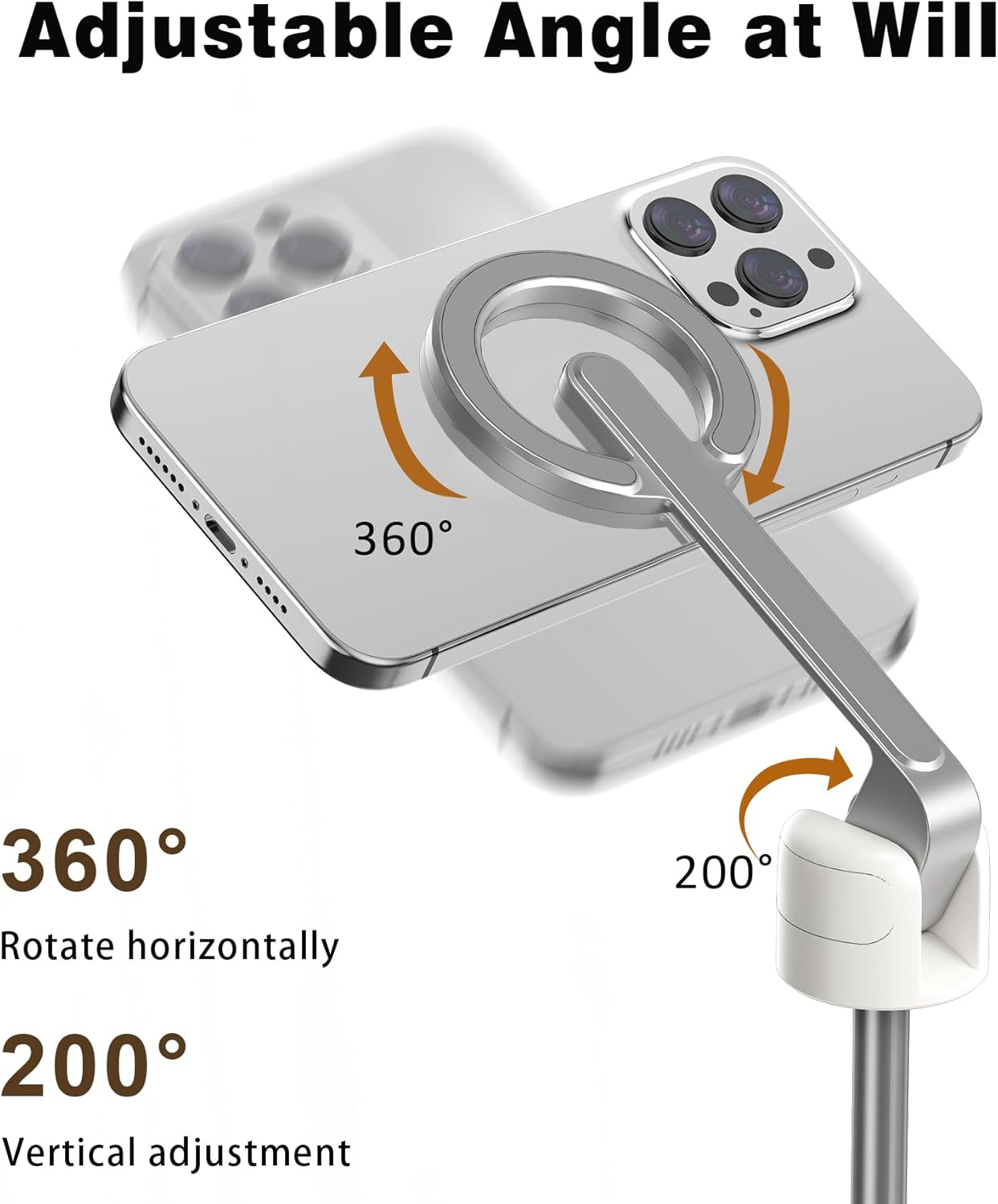 TONEOF 68" Magnetic Selfie Stick Tripod with Aluminum Strong Magnetic Holder for Magsafe, 360° Rotatable Travel Phone Tripod Stand with Metal Ring & Rechargeable Remote for iPhone/Android(Beige Gray)