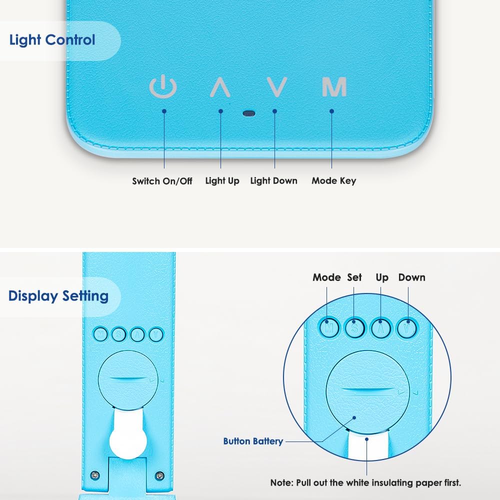 Multifunctional LED Desk Lamp with Wireless Charger,USB Charging Port,Clock,Phone Holder,Desk Lamps for Home Office,Eye-Caring Reading Lamp,Study Lamp for Boys,Girls,Teens,Blue