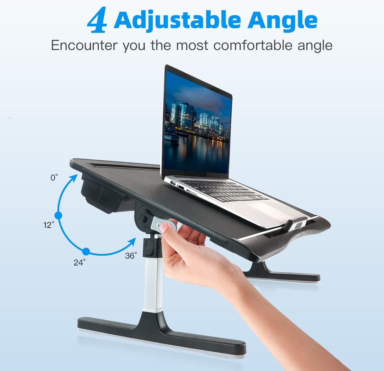 Laptop Bed Tray Table [Luxury PVC Leather], Adjustable Laptop Desk for Bed, Foldable Lap Desk for Laptop with 2 Drawers, Multifunctional Table for Working, Eating, Writing, Gaming, Drawing