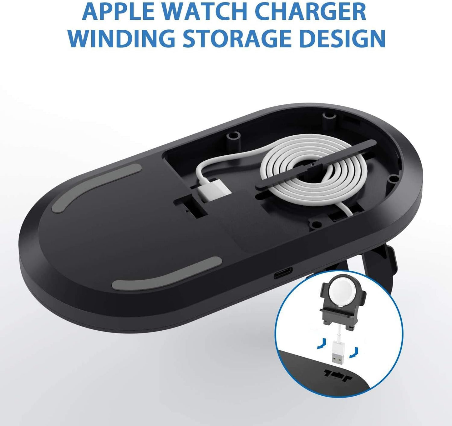 Seacosmo Wireless Charger, 3 in 1 Qi-Certified Fast Charging Station Dock for iPhone/for Samsung, for Airpods 2 3, Nightstand Docking Station for iWatch Series (Exclusive of for iWatch Cable), Black