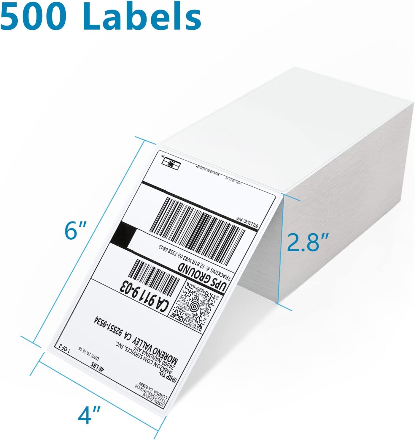 JADENS Thermal Labels 4x6-500 Labels, Compatible with Rollo, Brother, Zebra and Most Thermal Printer, Perforated, Commercial Grade, Doesn't Compatible with Dymo