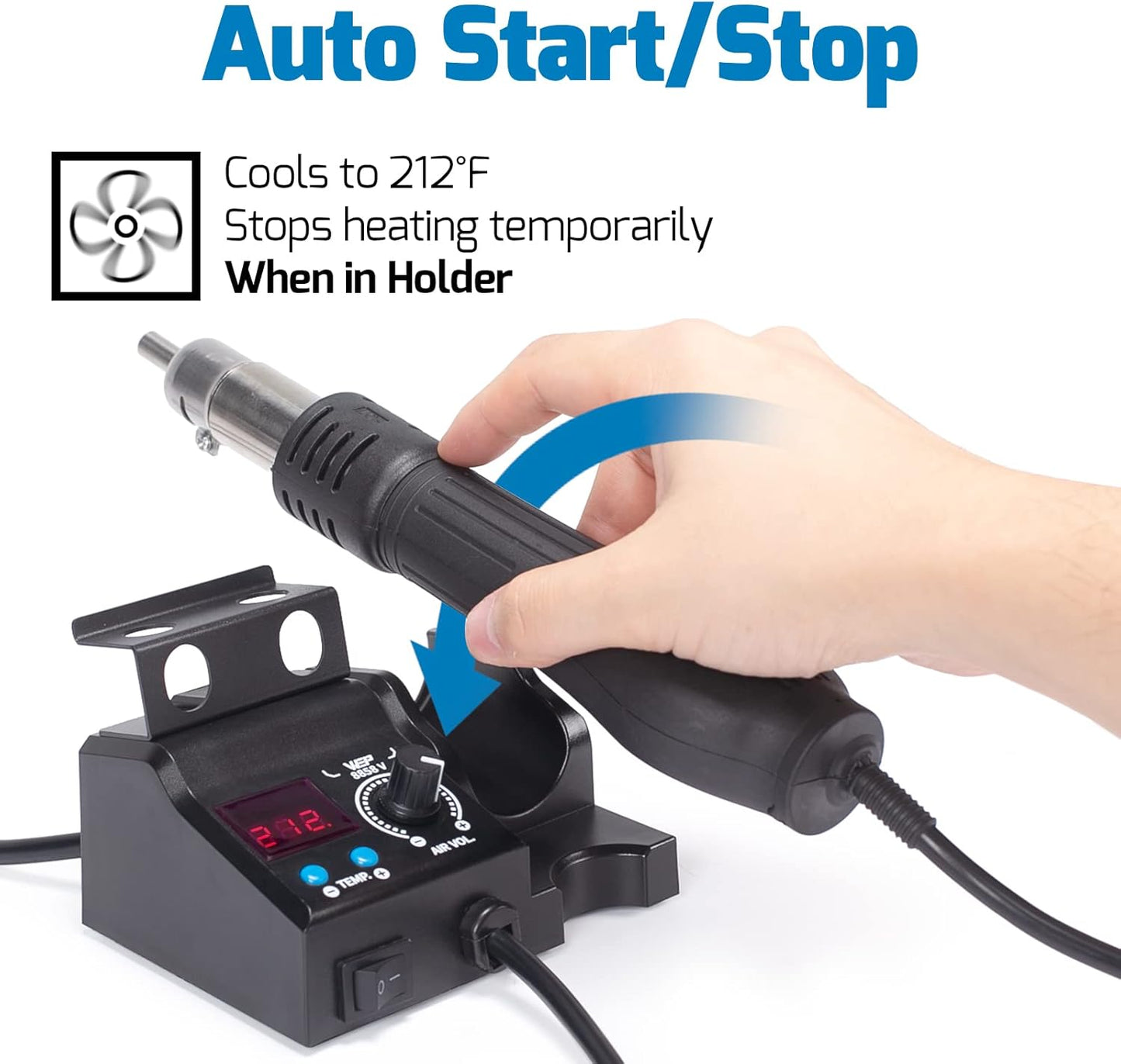 WEP 8858-V Hot Air Rework Station Kit with Compact Size, Integrated Nozzle Holder, 3 Nozzles, 2 Tweezers, Adjustable Temperature& Air Volume, PID Program, °C/°F Conversion and More