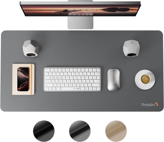 ProtoArc Leather Desk Mat, Large Mouse Pad- 31.5×15.8 inch, Non-Slip PU Leather Desk Pad Protector, Premium Desktop Mat for Computer, Keyboard and Mouse, Gray