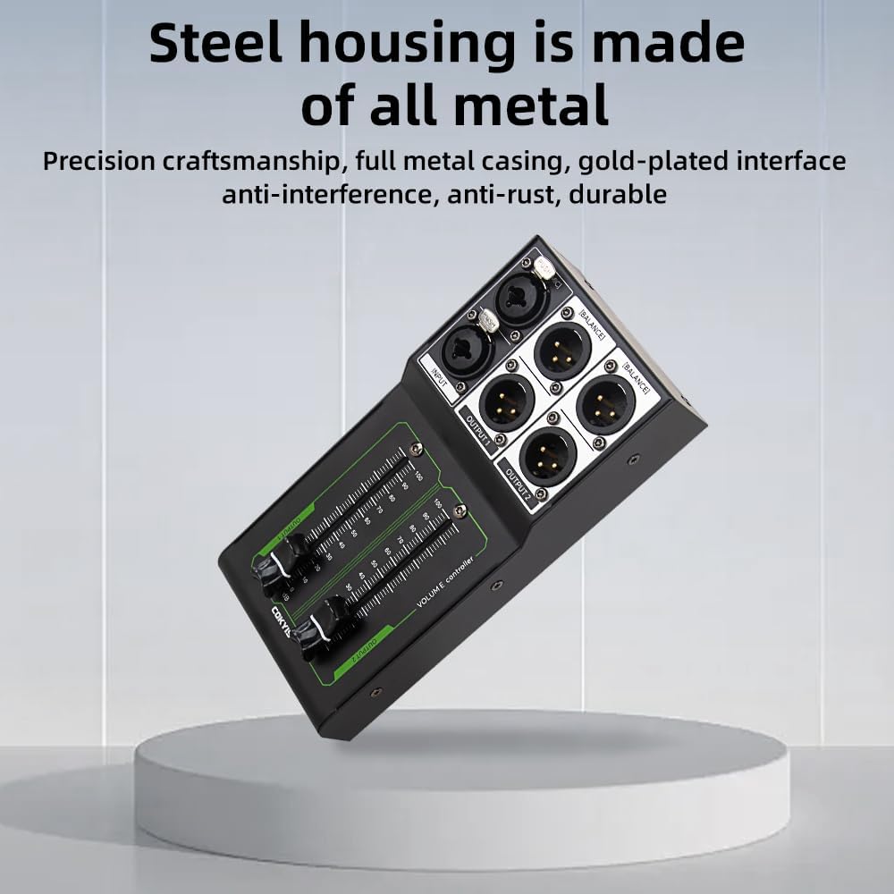Passive Stereo Volume Controller, XLR 2 Input 2 Output Stereo Studio Controller, Plug and Play for Studio Speakers, Home Audio with Metal Interfaces, Great for Live Performance
