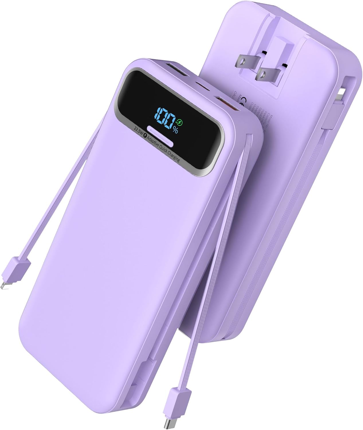 Portable Charger with Built in Cables and Wall Plug, Portable Charger 20000mAh 22.5W, Fast Charging Power Bank USB C,LED Display Battery Pack Compatible with All iPhone Series,Android etc