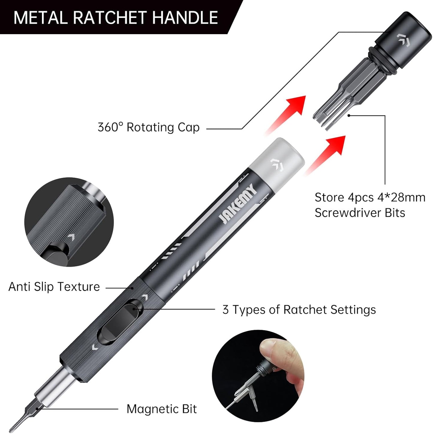 Metal Small Ratchet Screwdriver Set, JAKEMY Portable Ratcheting Screwdriver Kit with 90 Magnetic Bits and Opening Pry Tool for Laptop, Computer, MacBook, Phone, Watch, Console, Eye Glasses, DIY