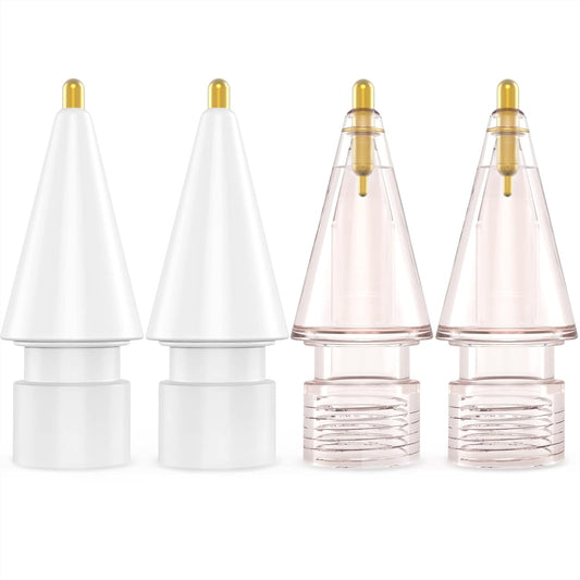 NIUTRENDZ 4 Pack Replacement Tips for Apple Pencil 2nd Generation and 1st Generation Fine Point Metal Tip, Wear-Resistant & Precise Control (1.95mm, White + Pink)