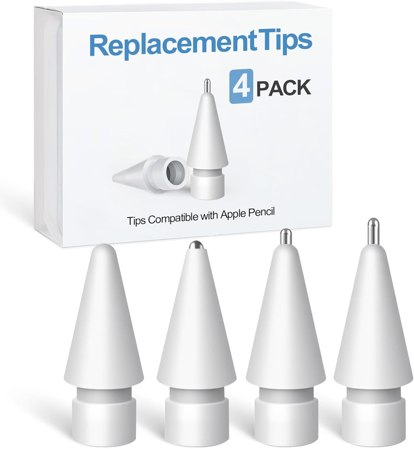 Replacement Tips for Apple Pencil Accessories - 4 Pack Mix Replacement Pencil Tips for Apple Pencil 2nd/ 1st Gen/USB-C/Pencil Pro