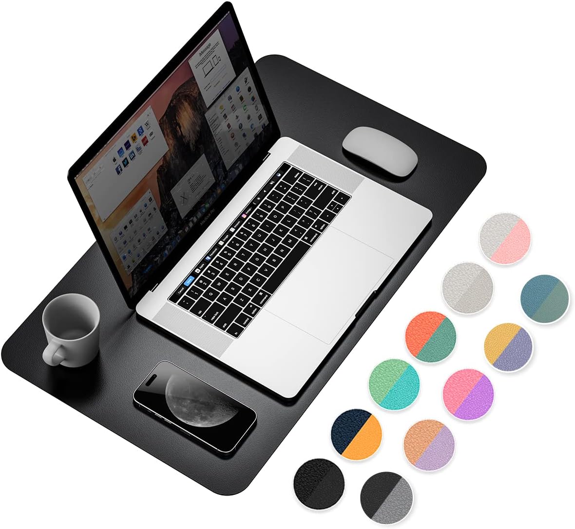 YSAGi Dual-Sided Desk Pad Protector, Waterproof Leather Desk Mat, Large Mouse Pad, Office Desk Pad Writing Pad (23.6" x 13.7", Black+Grey)