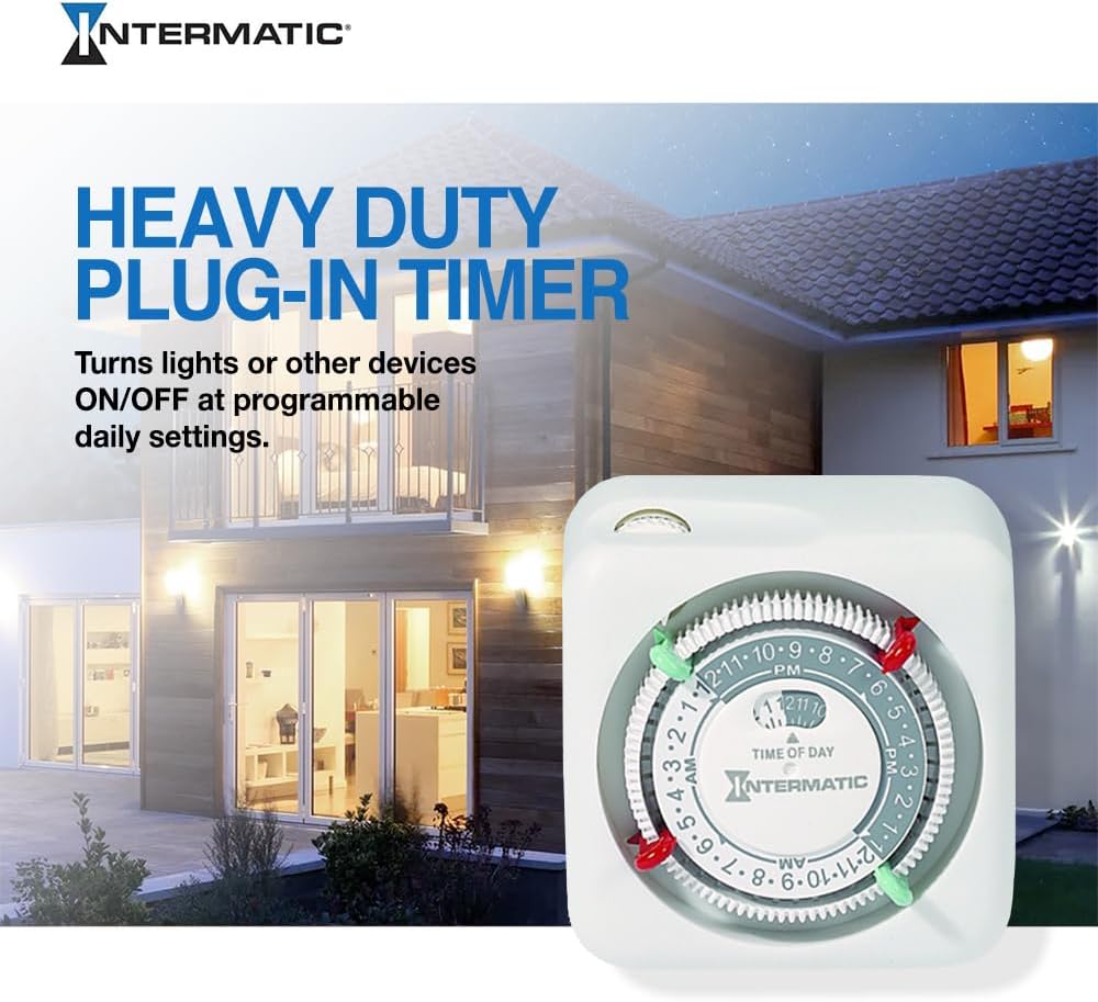 Intermatic TN111K 15-Amp Indoor Timer - Versatile 24-Hour Control - Easy Manual Override and Single 2-Prong Design (1 Pack)