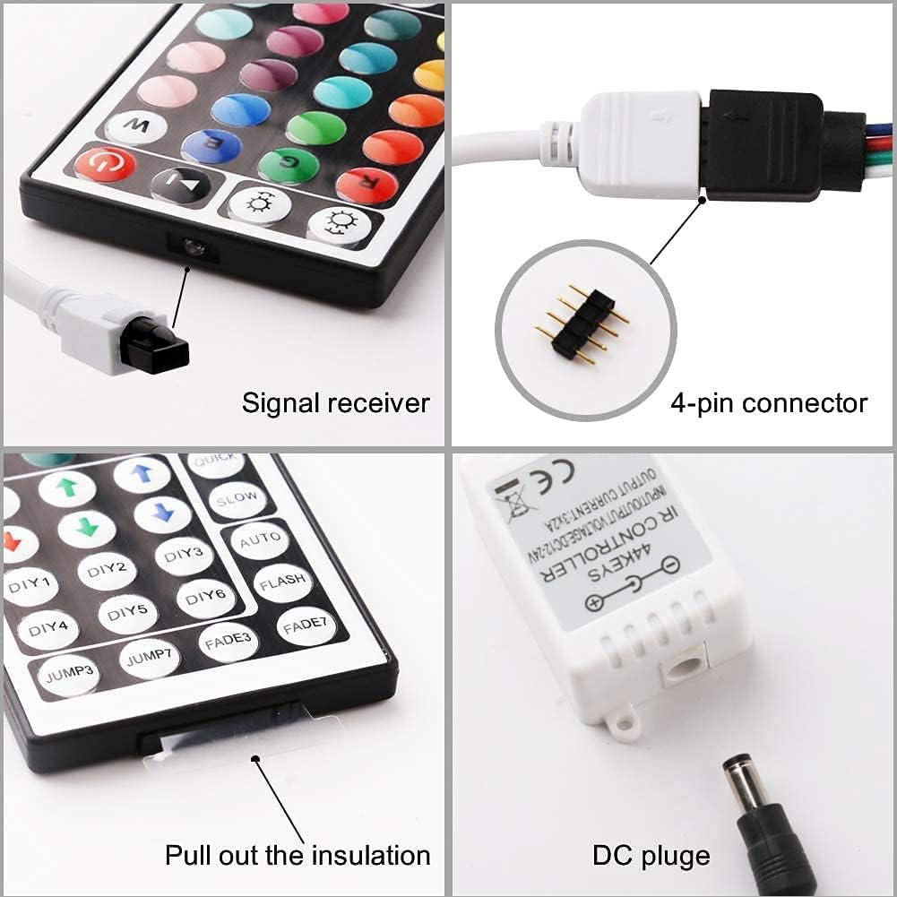 Yiliaw 44 Keys IR Remote Controller Kit - Includes Wireless Rectifier Control Box and DC 12V 3A Power Supply Adapter - Replacement Control for SMD 5050 3528 2835 RGB LED Strip Lights