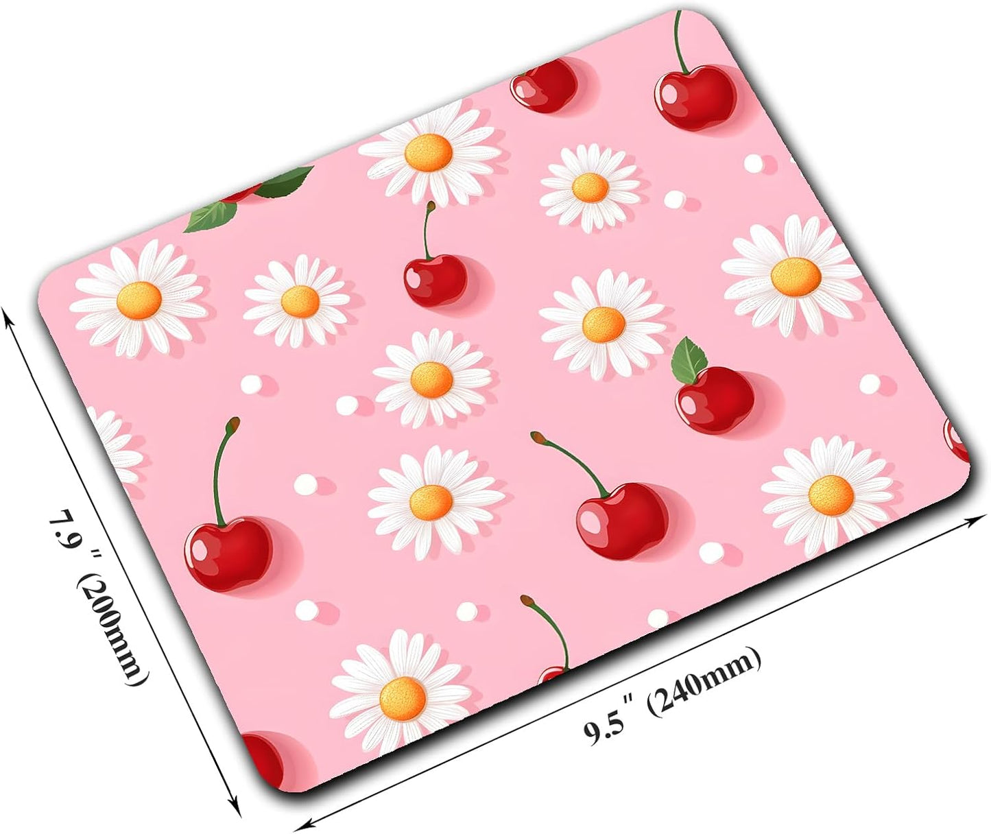 Pink Daisy Cherry Mouse Pads for Desk, Portable Wireless Computer Mouse pad Small Design with Women, Non-Slip Rubber Base Laptop Mousepad 9.5" x 7.9" Smooth Surface for Office & Travel