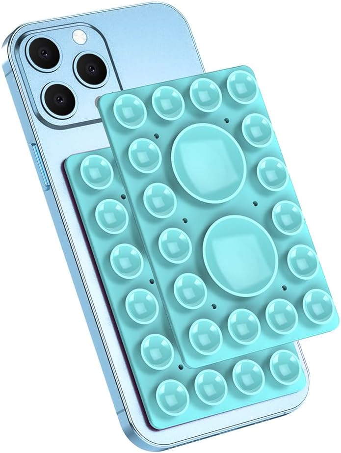 Silicone Suction Phone Holder Mount,Silicon Adhesive Phone Accessory for iPhone and Android, Hands-Free Mirror Shower Phone Holder,TikTok Videos and Selfies (Light Blue, Single Sided)