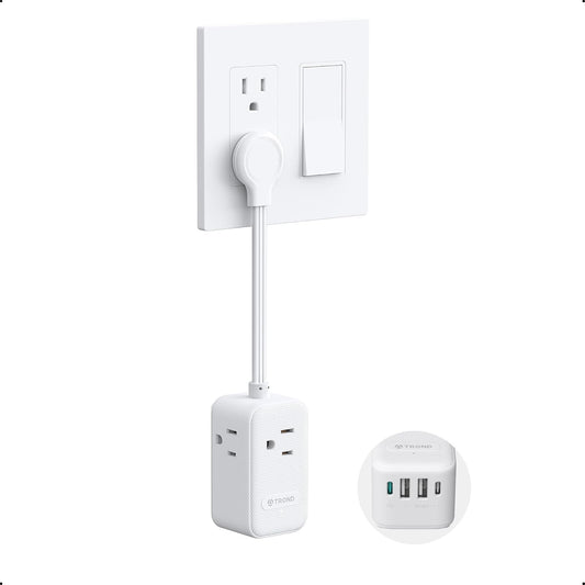 TROND Outlet Extender with 6 Inch Cord - Multi Plug Wall Outlet with PD 20W USB C Plug Adapter, Ultra Short Extension Cord, 3 Way Power Splitter for Bathroom Kitchen Office Dorm Travel Essentials