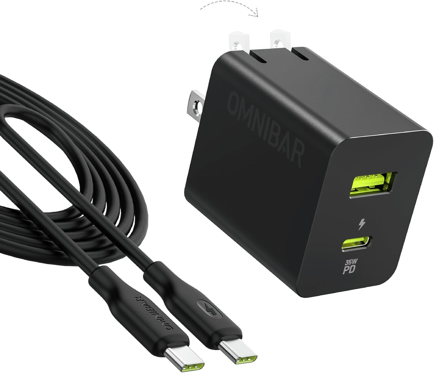 35W USB C Charger with 60W Type C Cable,2 Ports GaN Fast Wall Charger Block,PD3.0 PPS USB-C Power Adapter for iPhone 16/15/14, Galaxy S24//Note 20, Pixel 8 Pro/8/7, iPad/iPad Mini,MacBook Air and More