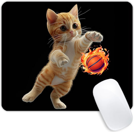 Square Mouse Pad Playful Orange Kitten Basketball on Fire-1,Gaming Mouse Pads for Desk,Soft Computer Waterproof Non-Slip Mouse Mat