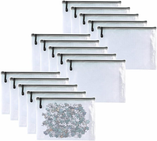 Oaimyy-16 PCS-Mesh Zipper Pouch, Plastic Zip File Folders Puzzle Bags Large Reusable Zipper Pouches for Organizing Classroom Board Game Organization,Home Storage-(Black, 7X 11 Inches)