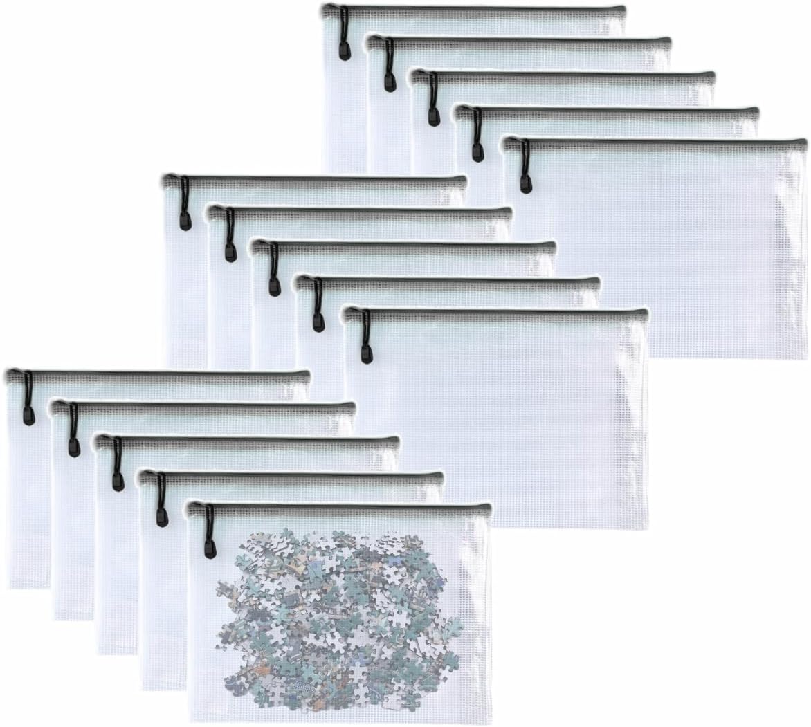 Oaimyy-15 Pcs-5"x 7"-Mesh Zipper Pouches File Bags Puzzle Storage Bags Folders Large Bag Zip Pouch for Office Supplies,Organizing Classroom Storage,Board Game Organization-Black