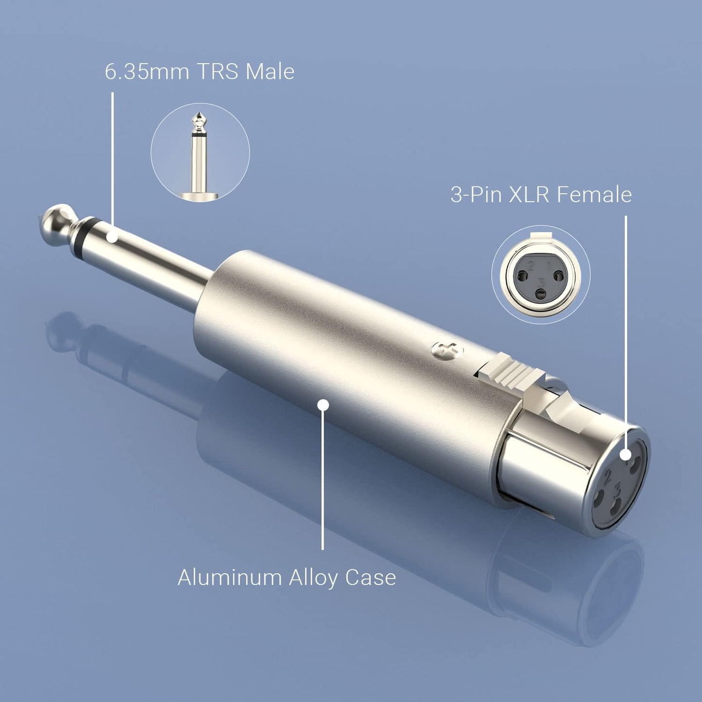 Cubilux Unbalance XLR Female to 1/4” TS Male Converter, XLR to 6.35mm(Quarter Inch) TS Mono Adapter for Guitar, Keyboard, Drum, Microphone, Power Amplifier, Mixer, Karaoke System, Speaker, 2-Pack