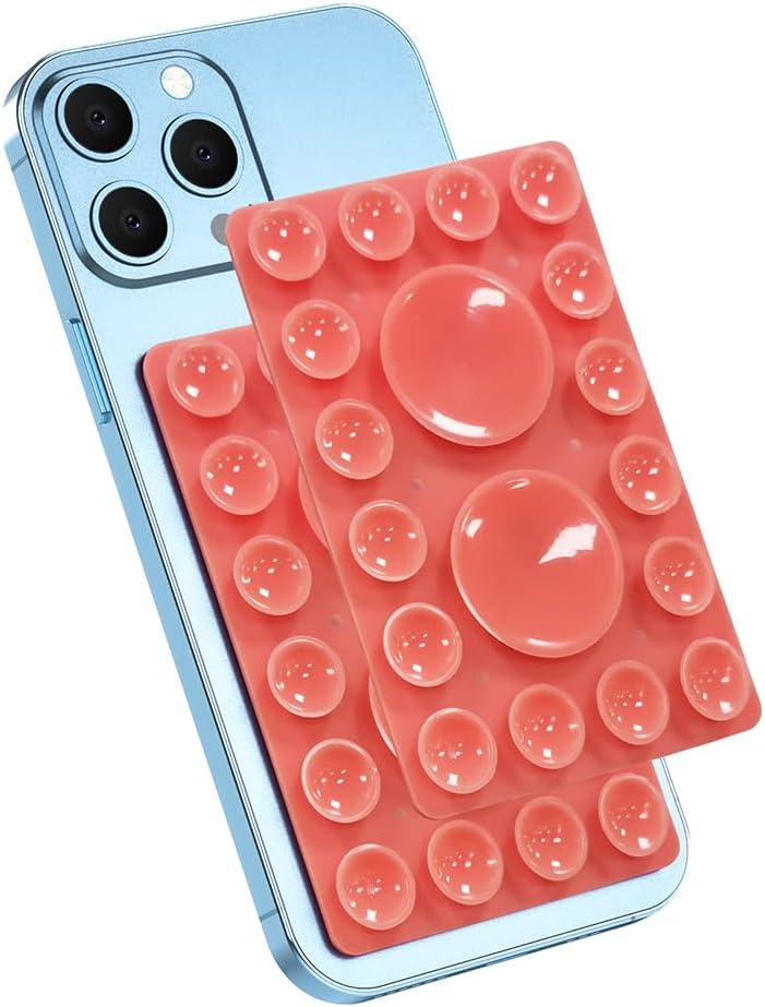 Silicone Suction Phone Holder Mount, Adhesive Accessory for iPhone and Android, Hands-Free Mirror Shower Mount for TikTok Videos and Selfies (Red, Single Sided)