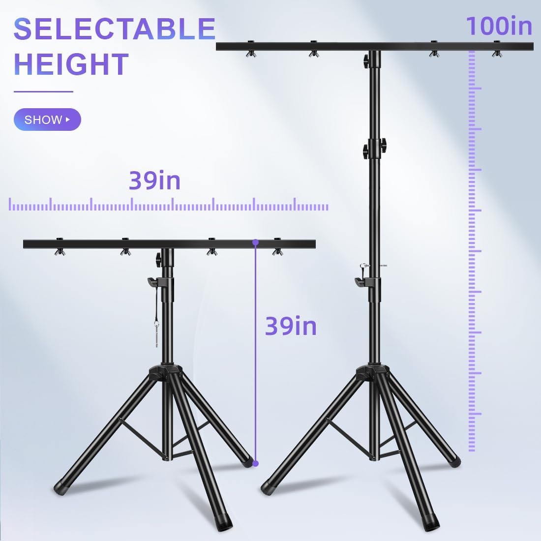 DJ Light Stand Heavy Duty Par Can Tripod T-Bar Stage Lights Stand Adjustable 39-100 Inch DJ Lighting Tripod Mount