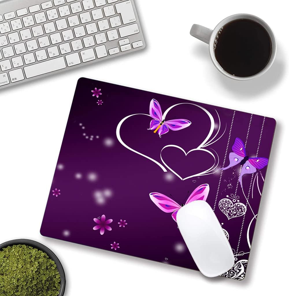 Mouse Pad, Premium-Textured Mouse Mat, Non-Slip Rubber Base Mousepad for Laptop, Computer & PC,9.5×7.9 in, Purple Heart Butterfly
