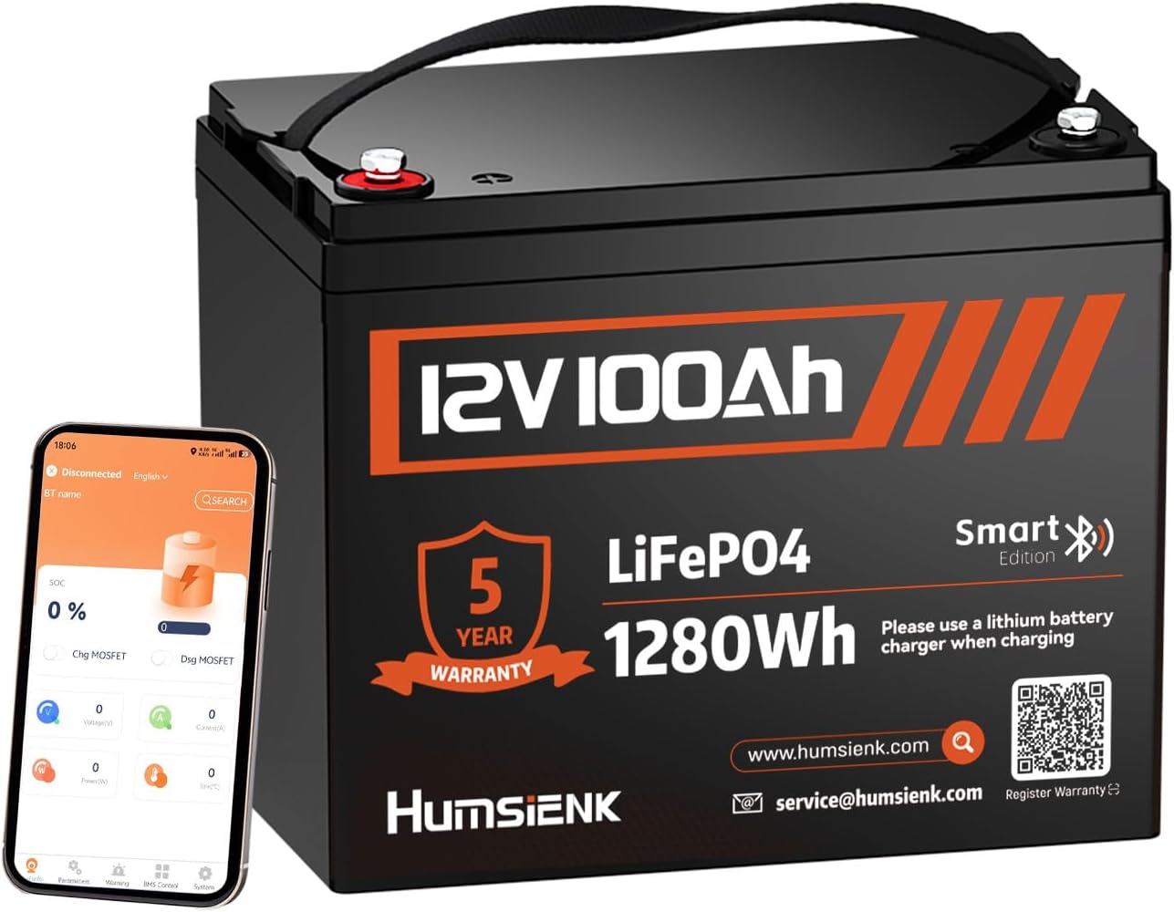 12V 100Ah LiFePO4 Lithium Battery Bluetooth - BCI Group 24 Deep Cycle Battery, Built-in 100A BMS & Low-Temp Protection, 15000+ Cycles, for RV/Marine/Trolling Motor/Off-Grid/Home Backup