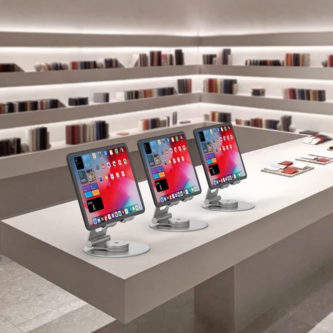 KABCON Swivel Tablet Stand, Aluminum Portable 360°Rotating Holder for Desk,Business,Kitchen,Desktop,Table Stand for iPad Pro 9.7,10.5,12.9/Air Mini,Tab,Fire,Nexus,E-Reader-Silver