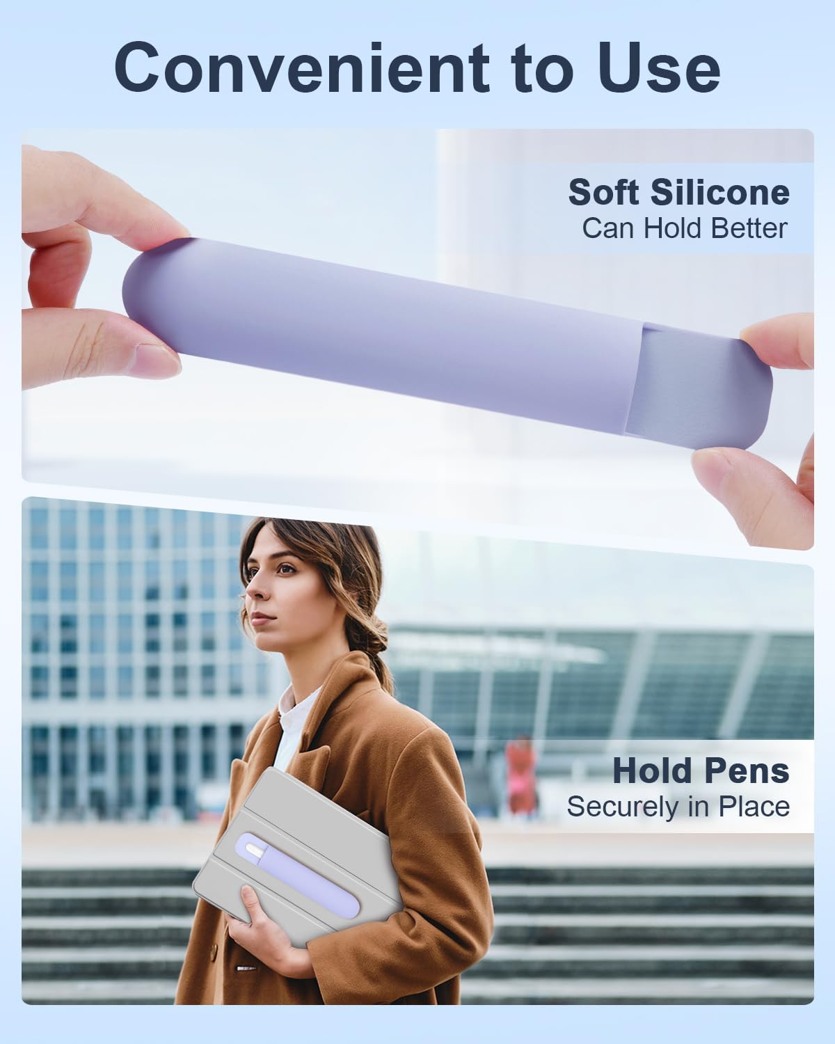 eZAKKA Silicone Pencil Holder For Most Pens,Pencils, 7.8 inch Self-Adhesive Stick To Notebooks,Diary, Desks,Tablet, Purple, 1 Pack