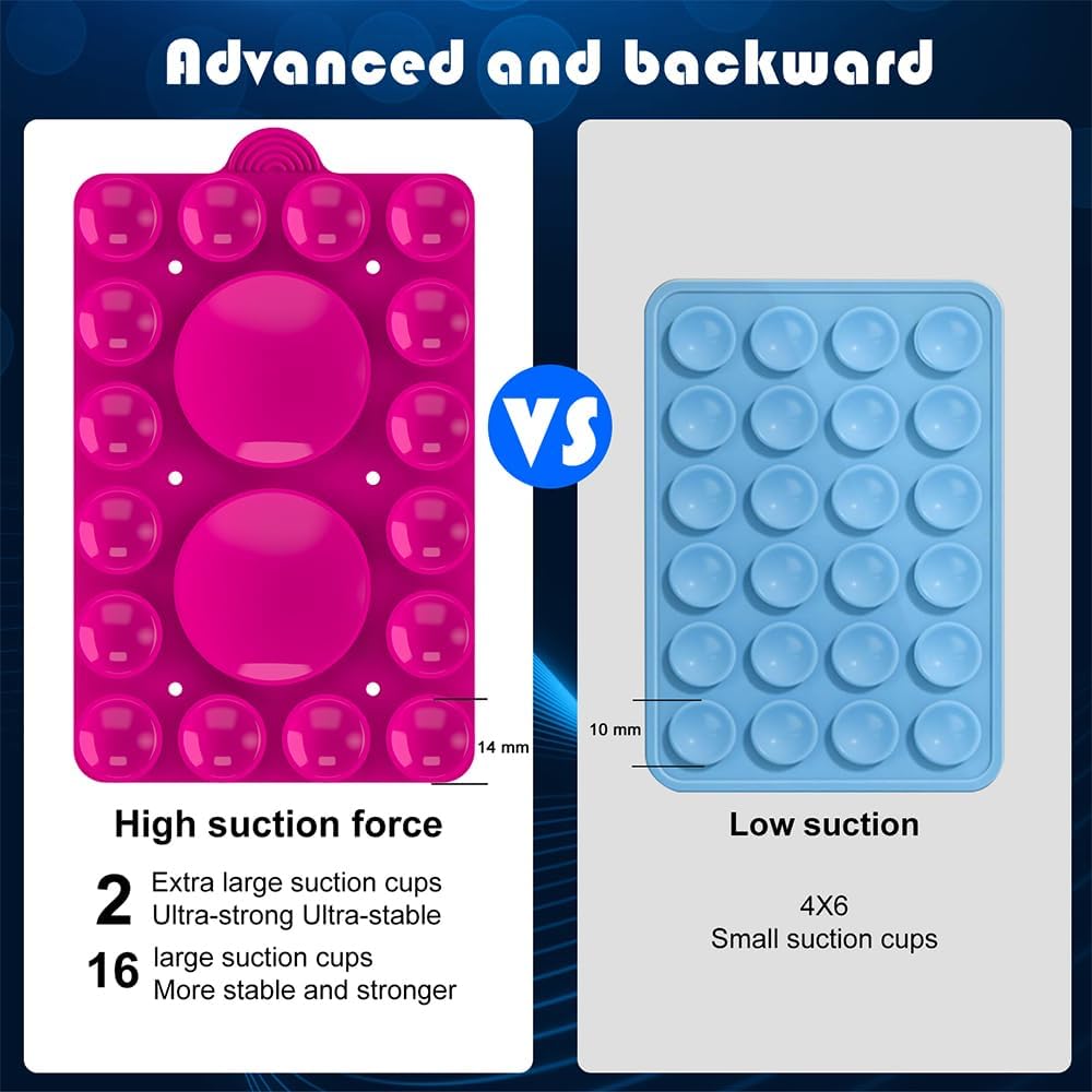 Silicone Suction Phone Holder Mount,Silicon Adhesive Phone Accessory for iPhone and Android, Hands-Free Mirror Shower Phone Holder,TikTok Videos and Selfies (Rose Pink 2Pack, Double Sided)