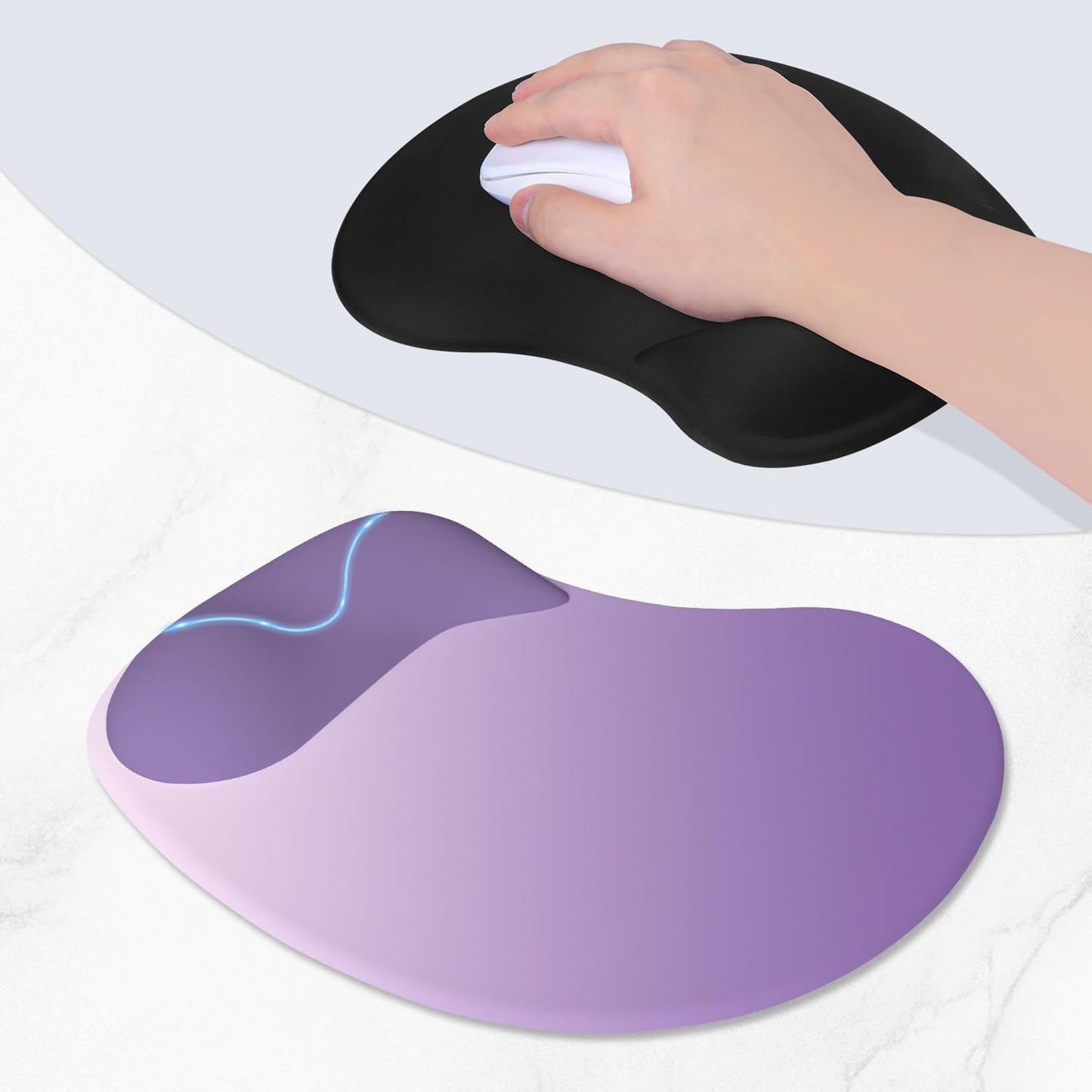 ITNRSIIET Ergonomic Mouse Pad, Cushioned Gel Wrist Rest, Non-Slip Base, Smooth Surface, Cute Multi-Color, 9.5 x 8.2 in, Lavender Fade