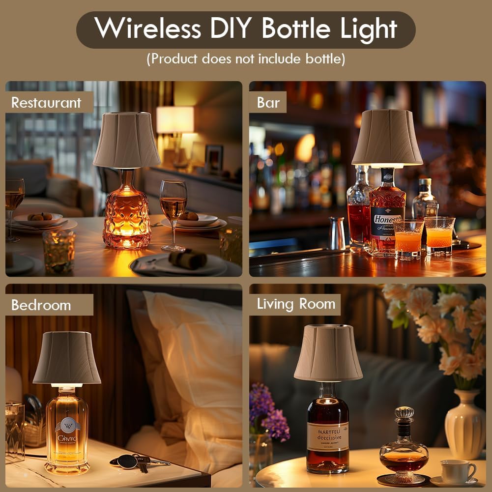 WILIT Wireless Bottle Lamp Shades for Table Lamps, 3 Level Brightness Bottle Lights for Liquor Bottles Topper, Led Bar Table Lamp, Home Bar Decor, Room Decor Accessories, Gifts for Men Women