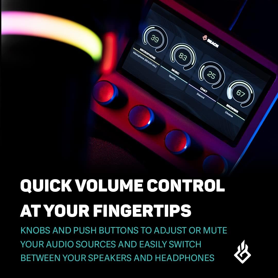 BEACN Mix - USB C Windows Audio Controller with a Beautiful 5” Color Display and 4 Smooth Push-Button encoders for Streaming, Gaming, Podcasting, and Work from Home Applications (Dark)