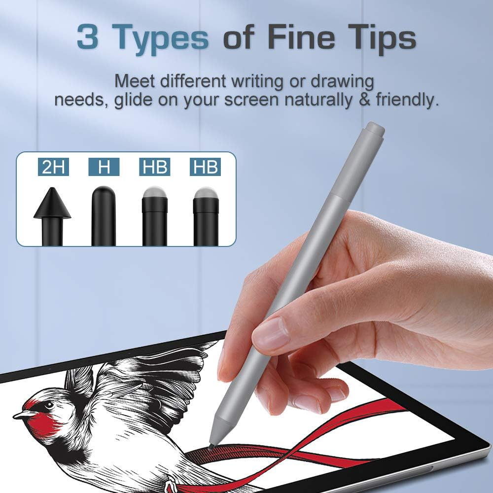 MoKo Pen Tips for Surface Pen Set of 4 (HB/HB/2H/H), Surface Pen Tip Replacement Kit Compatible with Surface Pro 2017 Pen (Model 1776)/Surface Pro 4 Pen, Original Pen Nibs Refill for Stylus Pen