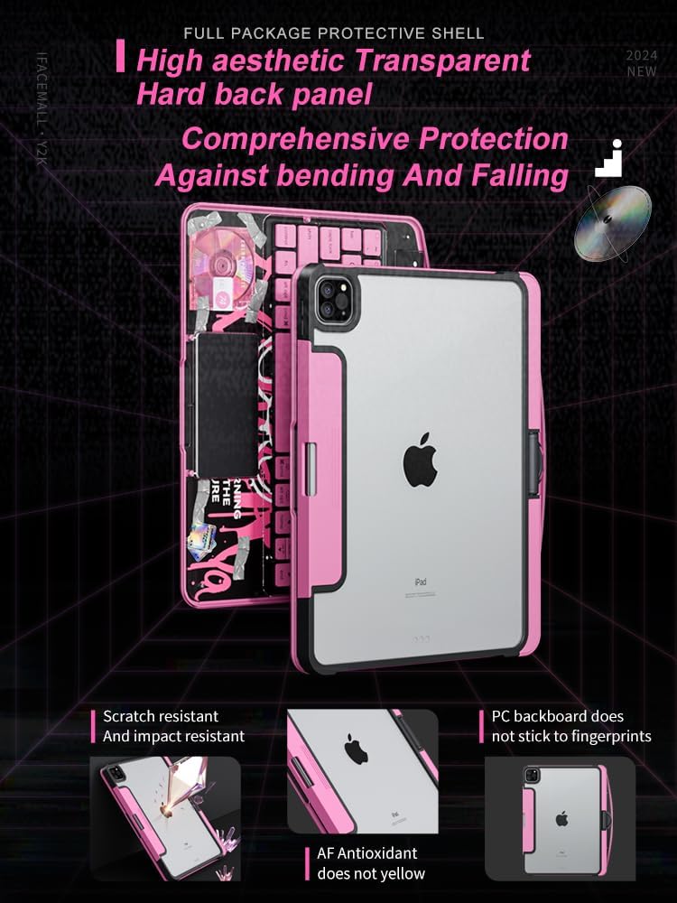 KARTICE Case with Wireless Keyboard Compatible with iPad Pro 11 2024 11 inch, Multi-Touch Trackpad, 7 Color Backlight, 360° Rotating Stand with Pencil Holder for iPad Pro 11, Excludes iPad and Pencil