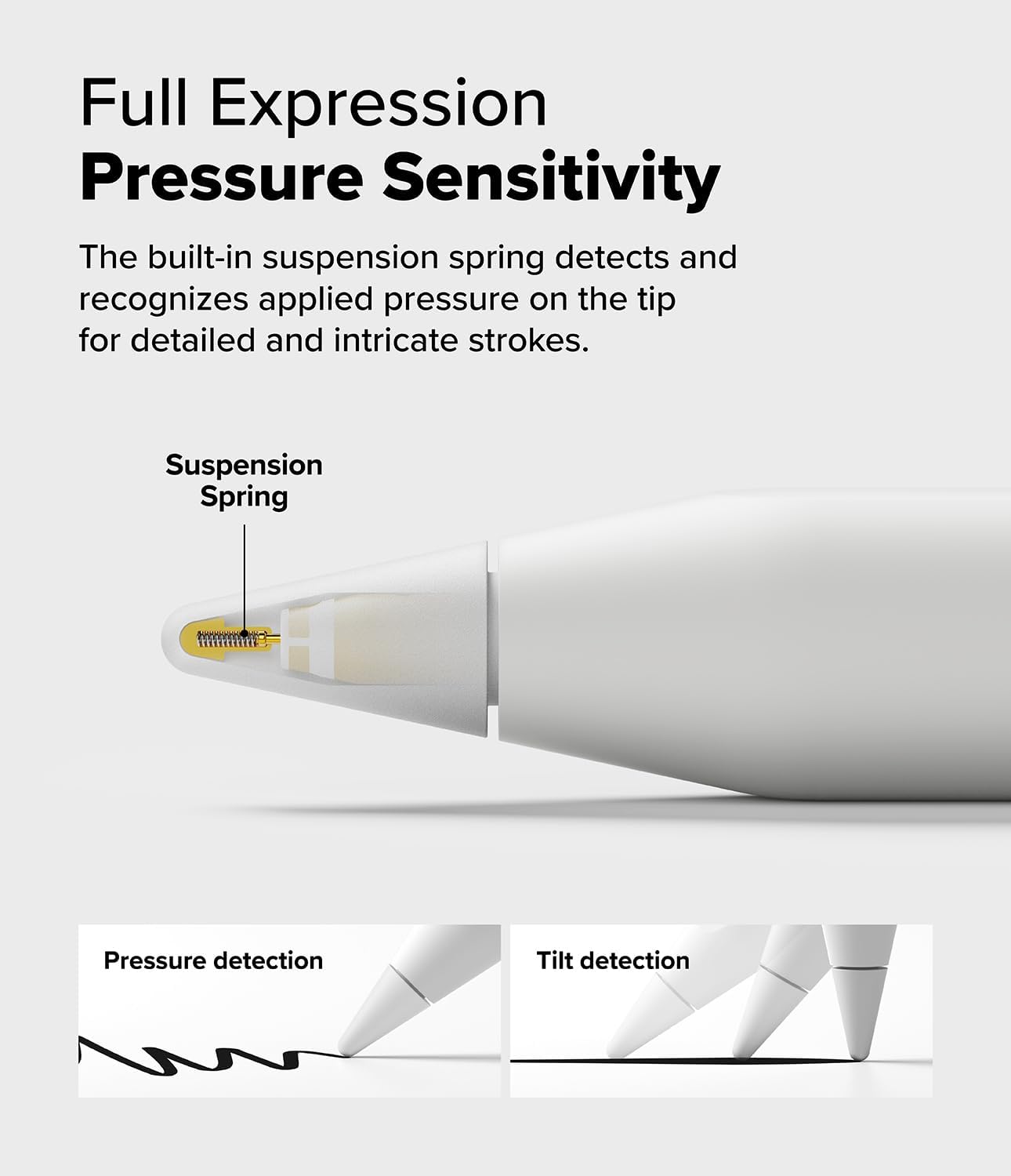 Ringke Apple Pencil Tips [3 Pack/Replacement for All Generations] Compatible with Apple Pencil Pro, 1st, 2nd Gen, USB-C Accessories, Chunky & Solid Feel Nib - 2B (Matte Light Gray)