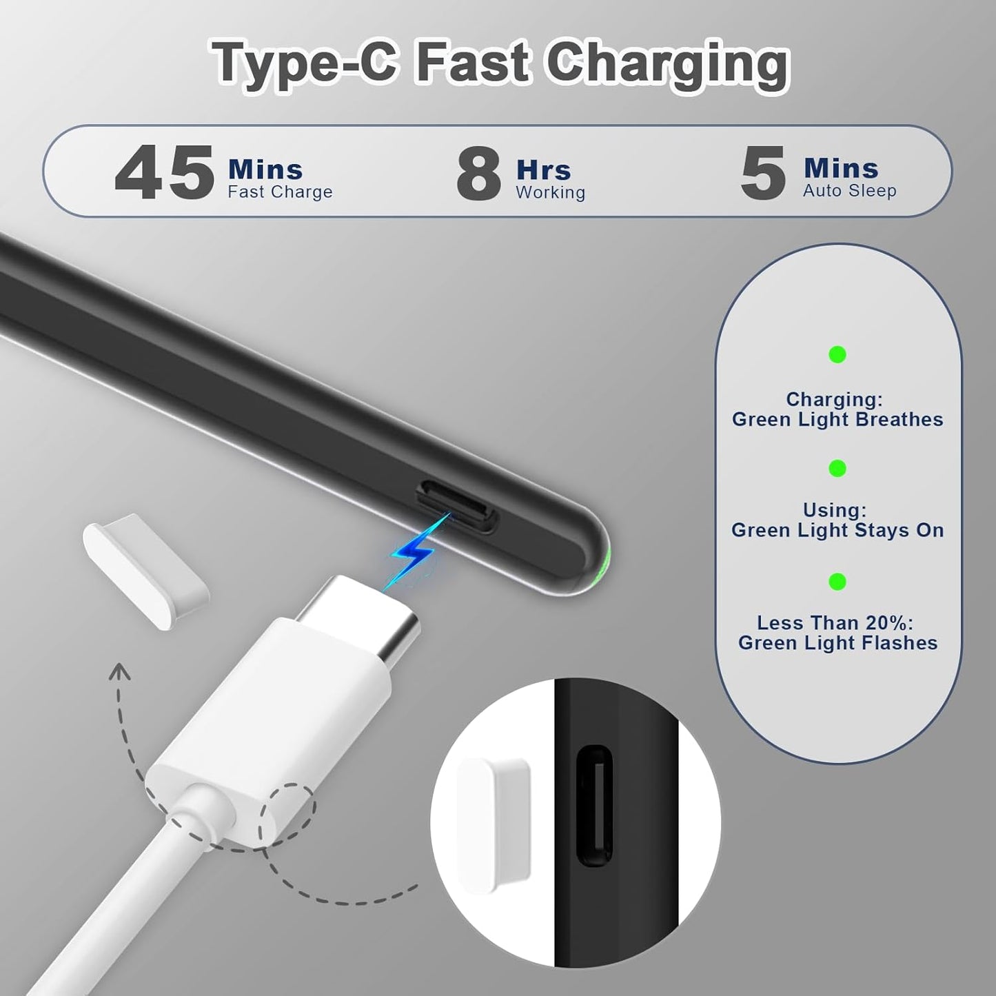 Pencil 2nd Generation for iPad 2018-2024 with Magnetic Wireless Charging Compatible with Apple iPad Pro 13”(M4)/12.9”/11”,iPad Air 6(M2)/5/4/3,iPad mini 7(A17 Pro)/6/5,iPad10/9/8/7/6 Black