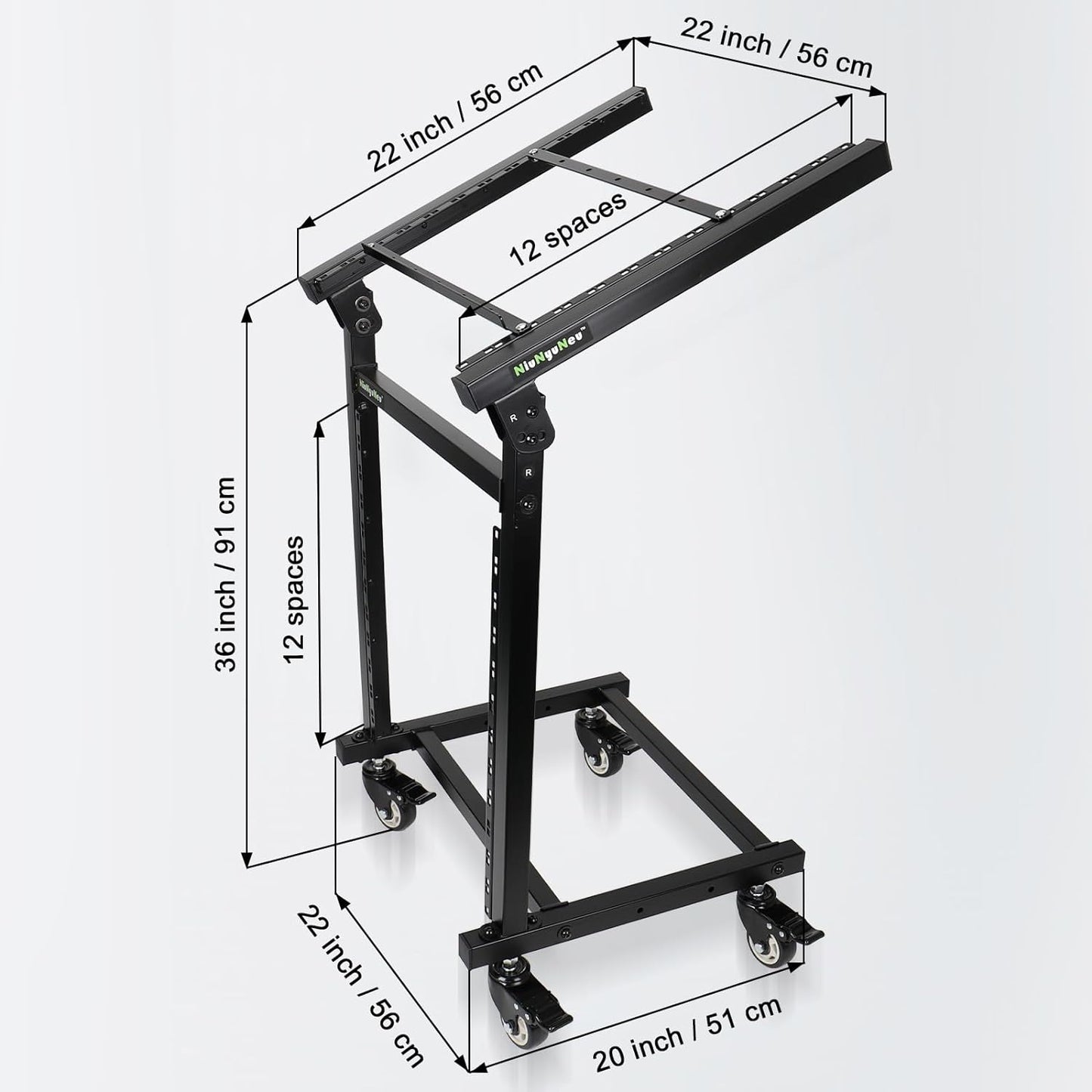 12U DJ Mixer Stand Rack Mount Rolling Stand Stage Cart Adjustable Rack Mount for Music Studio Booth Pro Audio Recording Cabinet Stage Equipment