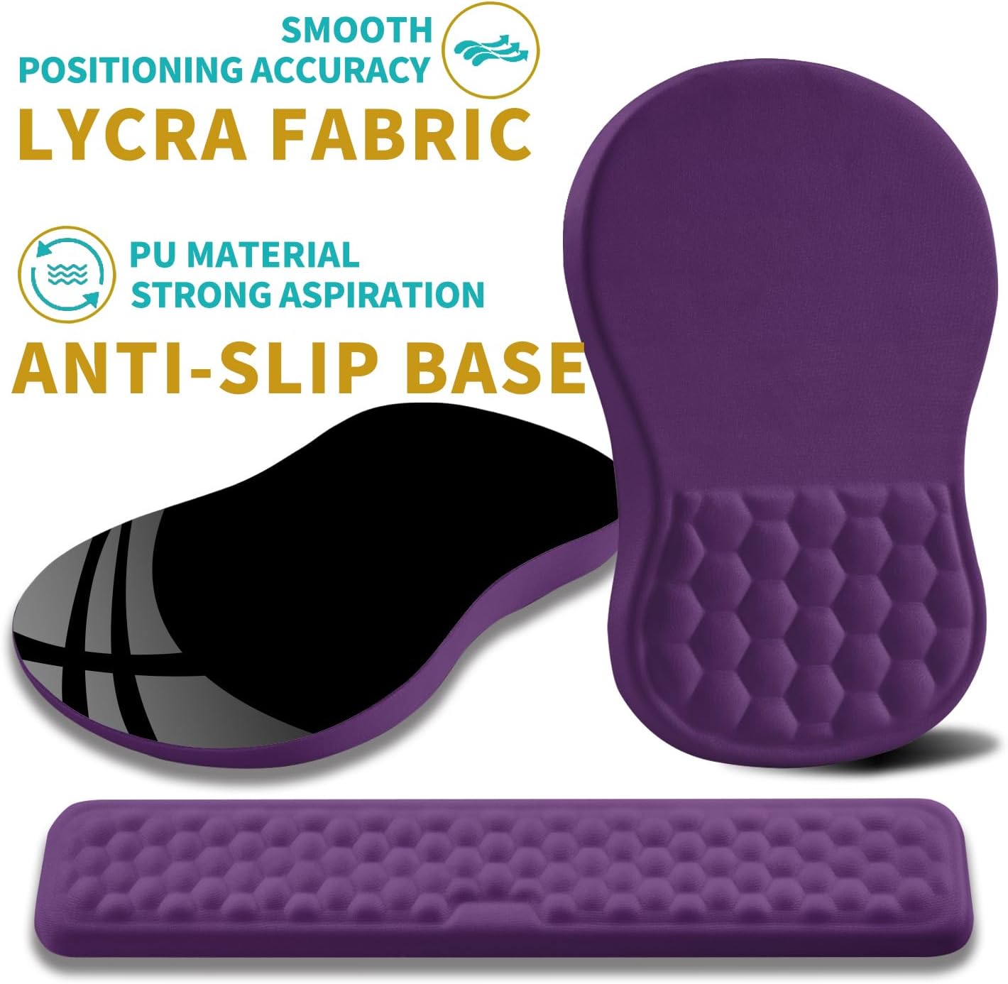 Hokafenle 2 in 1 Ergonomic Mouse Pad Wrist Support & Wrist Rest for Computer Keyboard Set, with Relieve Carpal Tunnel Pain Massage Bulge and Full Memory Gel Design (2In1 Set, Dark Purple)