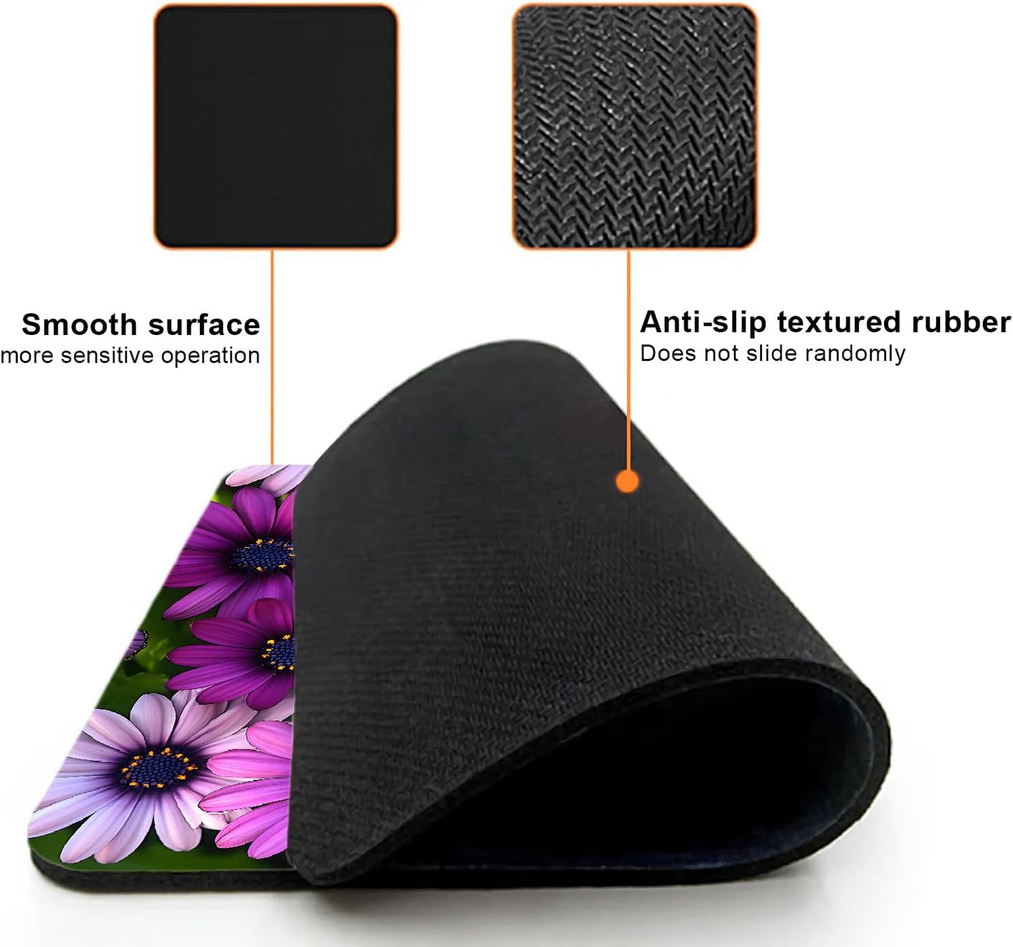 Mouse Pad, Cute Purple Floral Plants Mouse Pads for Desk, 9.5" x 7.9" Non-Slip Rubber Base Computer Mousepad with Women, Portable Square Design for Wireless Mouse and Pad Laptop Office & Travel