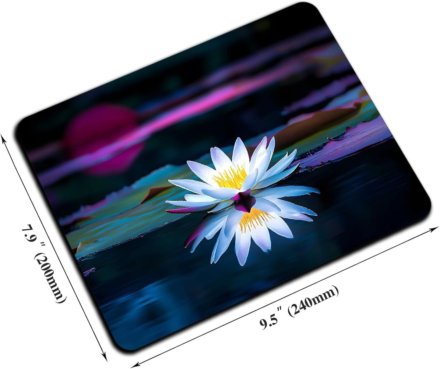 Mouse Pad, Cute Lake White Lotus Flowers Mouse Pads for Desk, 9.5" x 7.9" Non-Slip Rubber Base Computer Mousepad with Women, Portable Square Design for Wireless Mouse and Pad Laptop Office & Travel