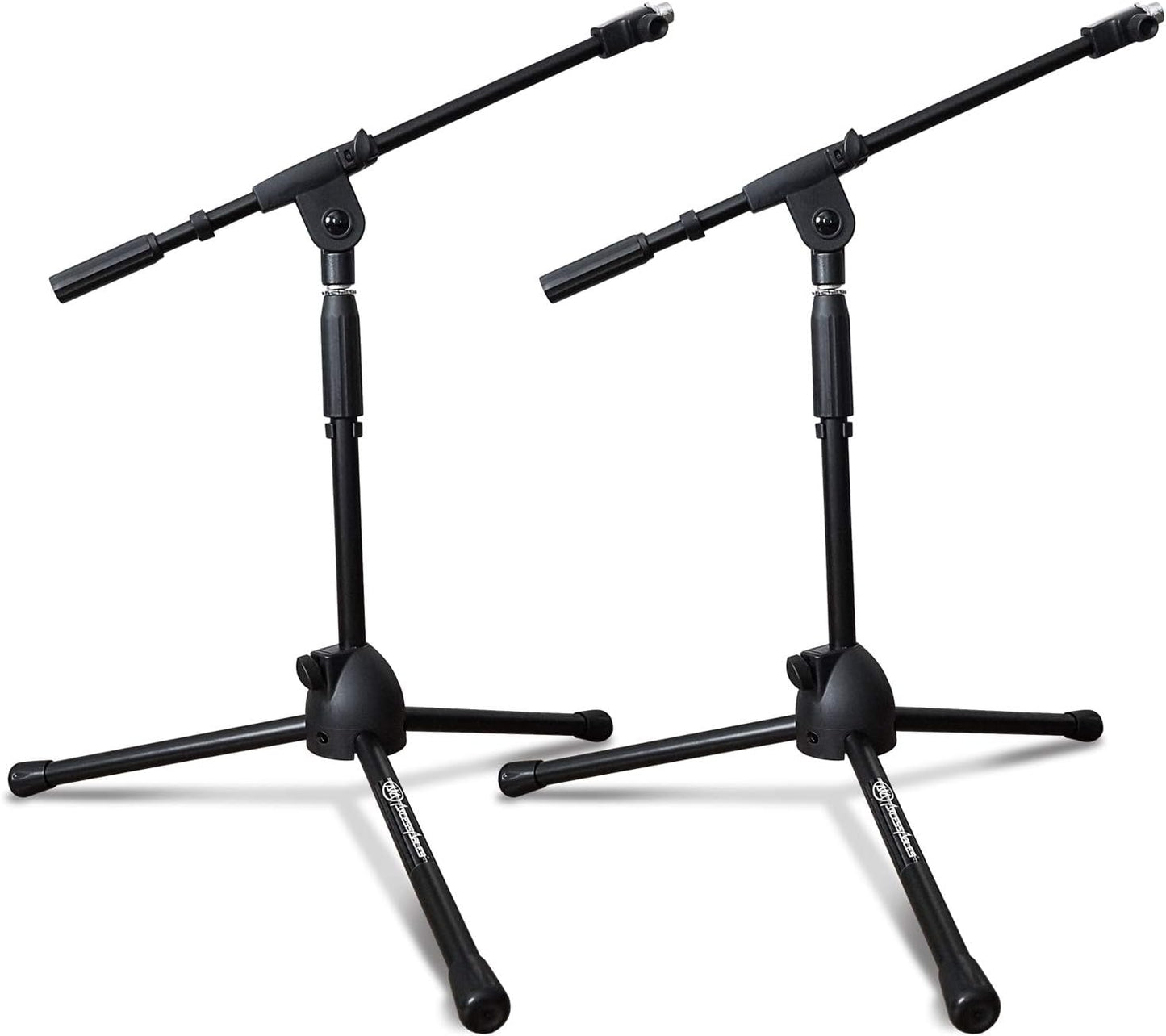 AxcessAbles Low-Profile Microphone Tripod Stand with Boom Arm | Adjustable Height Short Floor Mic Stand with Boom | Kick Drum Mike Stands |Guitar Amp Stands (2-Pack)