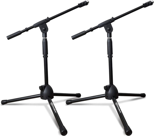 AxcessAbles Low-Profile Microphone Tripod Stand with Boom Arm | Adjustable Height Short Floor Mic Stand with Boom | Kick Drum Mike Stands |Guitar Amp Stands (2-Pack)
