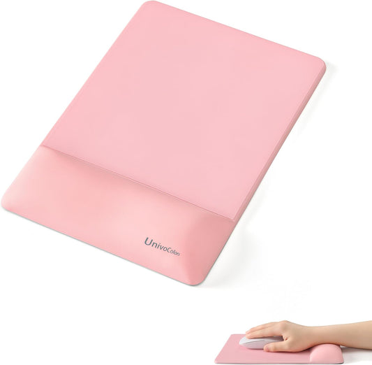 univo colors Design-Wave Wrist Rest Mouce Pad,PE Mouse Sliding Panel+Artificial Sheepskin+Memory Foam+Ergonomic+Anti-Slip Gel,Resilience Support During Work and Gaming,Mouce Accessory,Pink