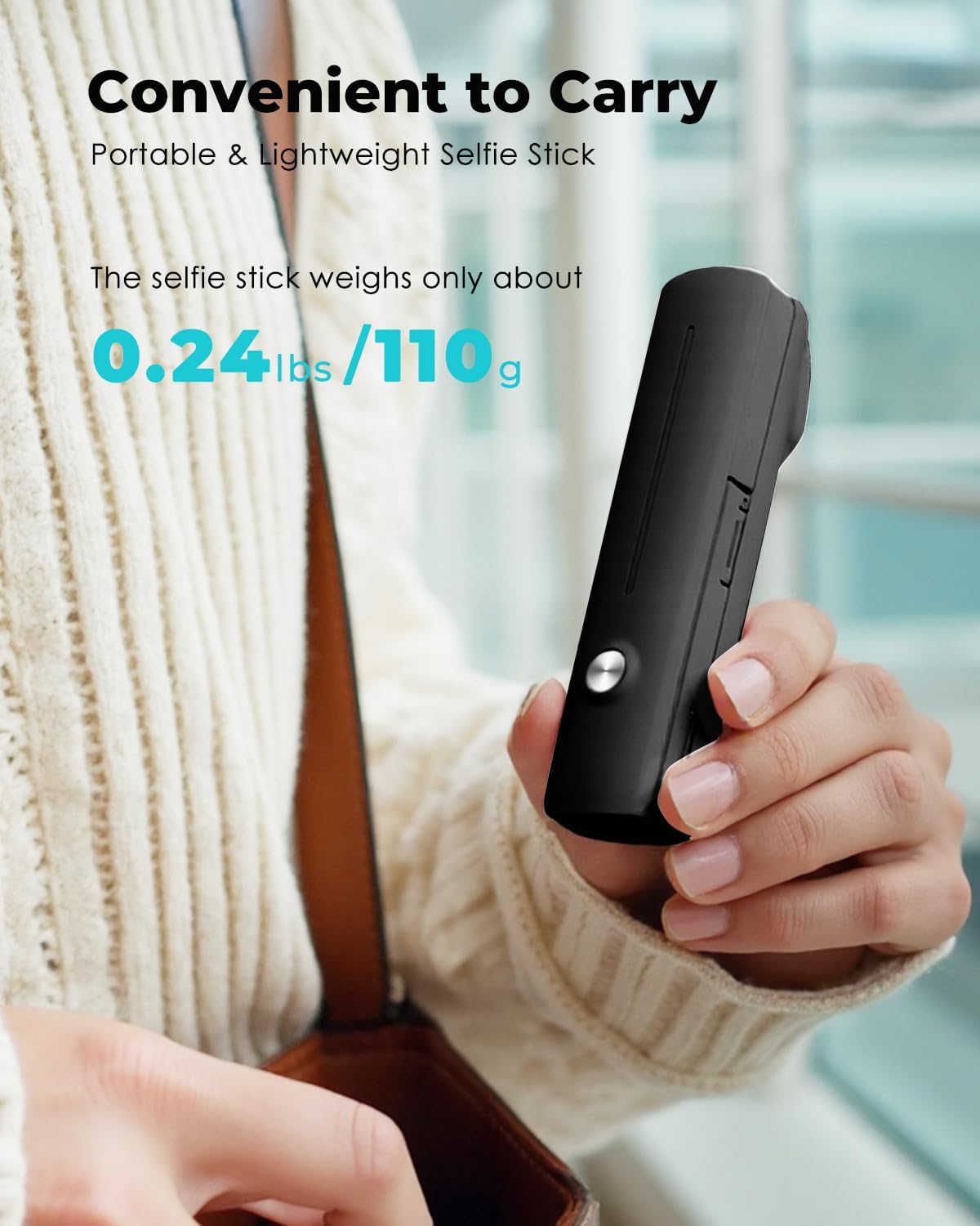 Viozon Portable Selfie Stick, Lightweight Extendable Stainless Steel Tube,All-in-One Compact Selfie Stick with Wireless Remote Compatible with 4-7" iPhone/Android Phones for Vlog/Travel/Filming, Black