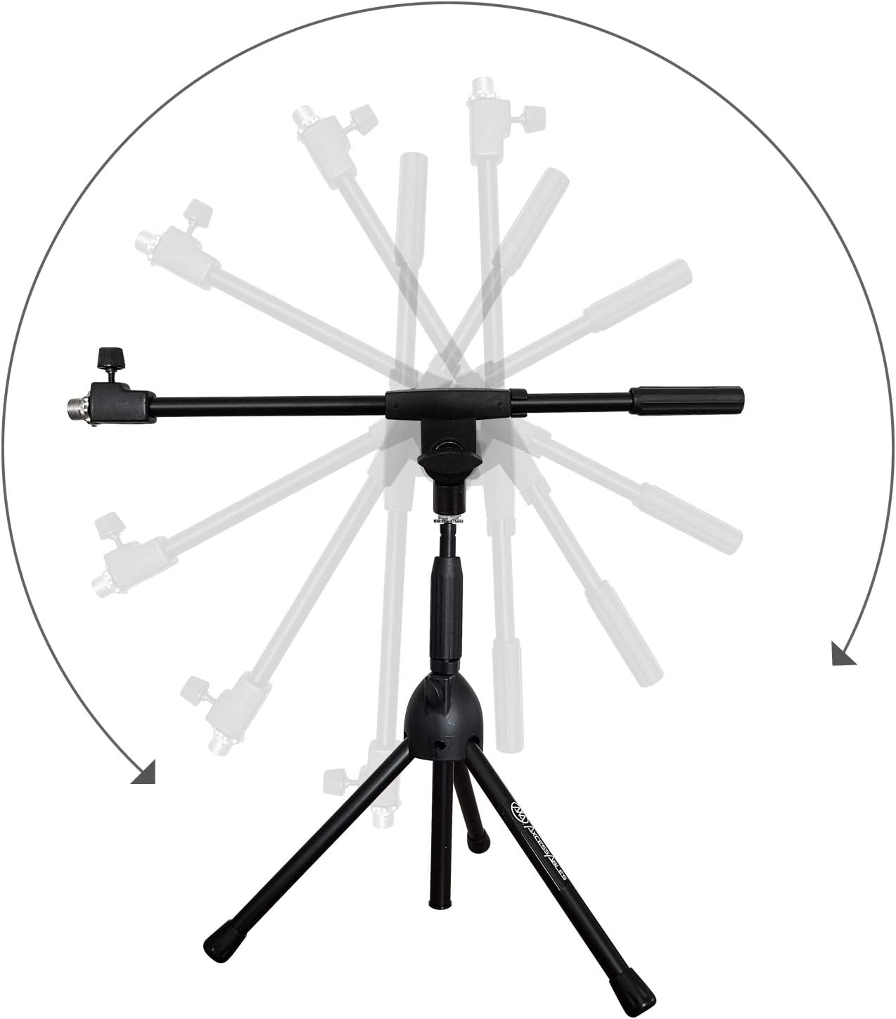 AxcessAbles Low-Profile Microphone Tripod Stand with Boom Arm | Adjustable Height Short Floor Mic Stand with Boom | Kick Drum Mike Stands |Guitar Amp Stands (2-Pack)