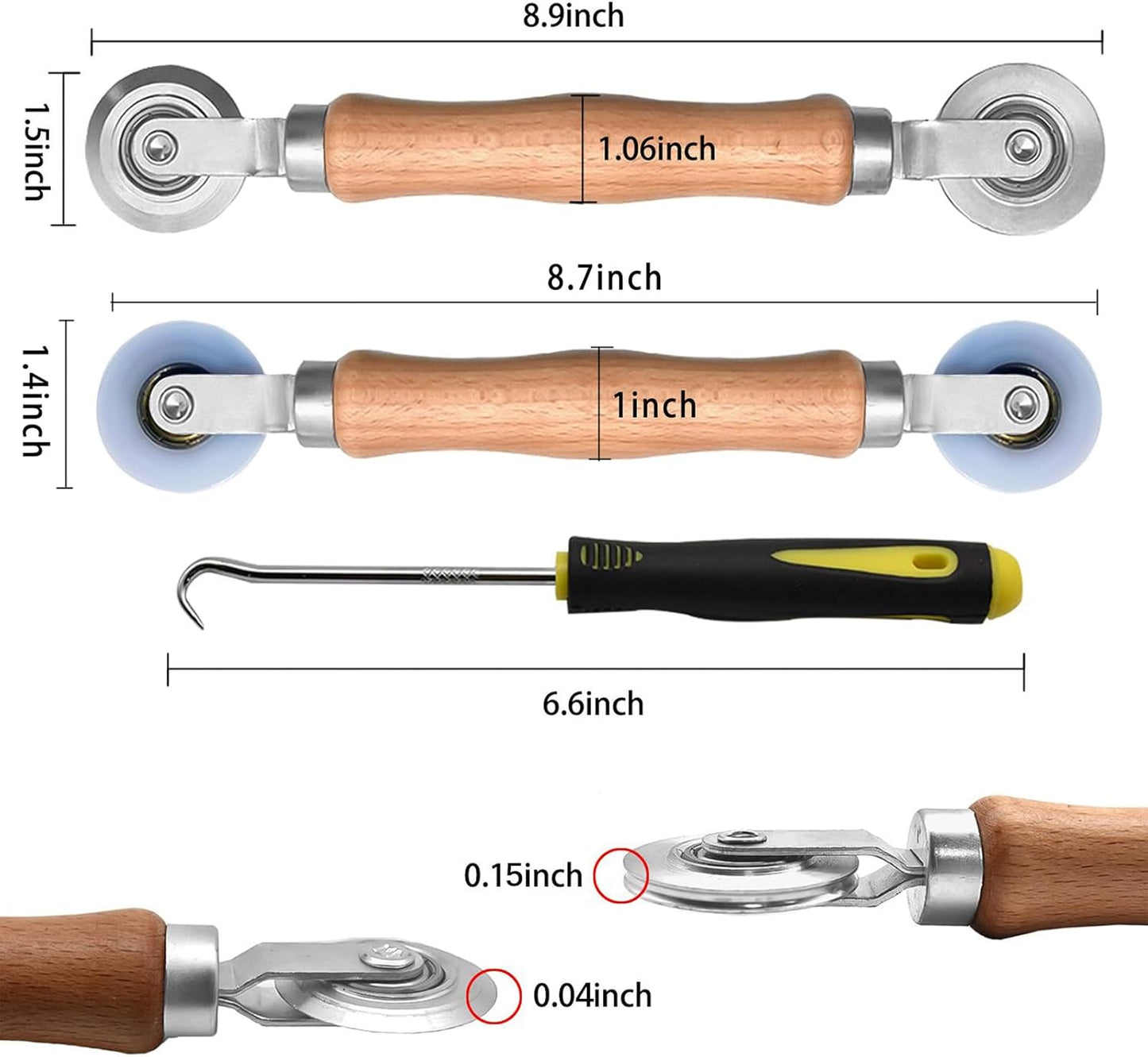 BAYTORY 3Pcs Screen Rolling Tool Kit for Installing Door Mesh Screens Window, Screen Spline Roller Tool with Wooden Handle and Steel Bearing Wheels, Durable and Easy to Use