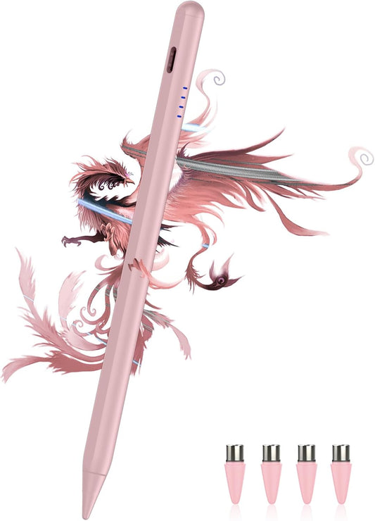 Stylus Pen for Android Tablet/Phone Pom Tips Fast Charge Stylus Pen for iPhone Magnetic Active Pencil Compatible with Samsung A9+, iPhone, Lenovo and Other Android Smartphone and Tablet Devices-Pink